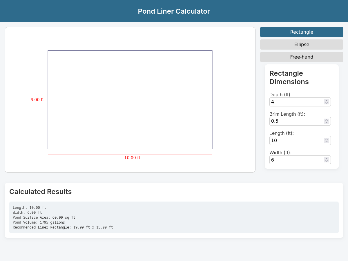 Pond Liner Calculator screenshot